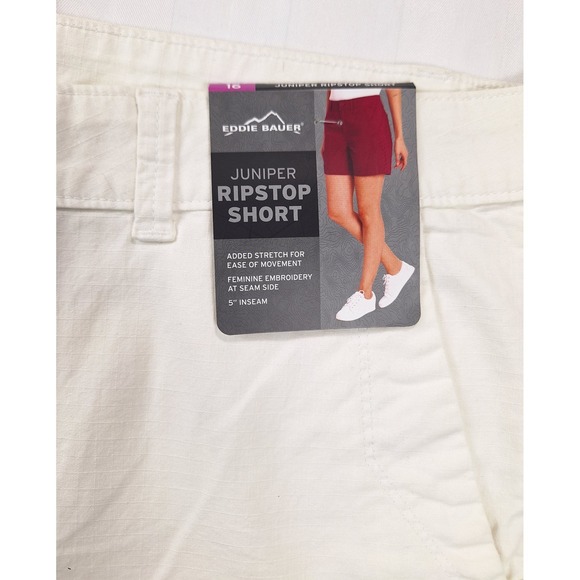 Eddie Bauer Juniper Ripstop Shorts Womens Size 16 White Embroidered Side - Picture 7 of 7
